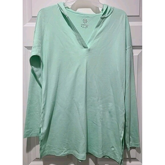 Isaac Mizrahi Live Essentials Pima Cotton Hooded Stretch T-Shirt Jade Green S - Picture 1 of 5